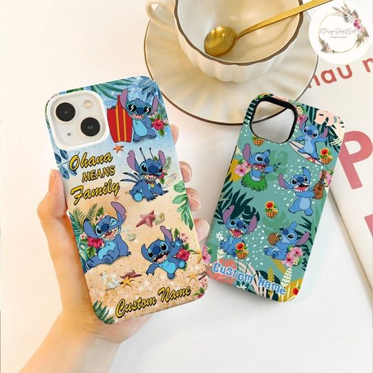 Personalized Disney Stitch Phone Case, Lilo & Stitch Ohana Means Family, Watercolor The Stitch Tour, WDW Disneyland Family Vacation 2024