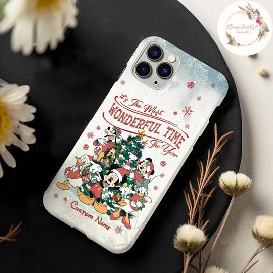 Personalized Disney Christmas The Most Wonderful Time Of The Year Phone Case, Mickey and Friends Christmas Tree, Family Christmas Gifts 2023
