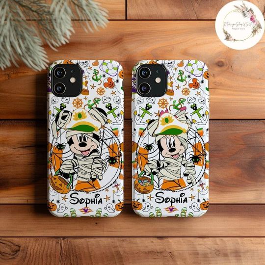 Custom Name Mickey and Friends Pumpkin Disney Halloween on the High Seas Phone Case, Trick or Treat Disney Family Cruise Halloween Trip 2024