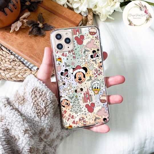 Watercolor Disney Christmas Phone Case, Mickey and Friends Christmas Snacks Ornament, Disney Family Christmas Gifts Case, Winnie The Pooh