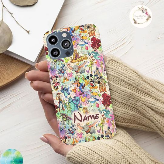 Personalized Disney Characters Phone Case, Mickey and Friends Pooh Stitch Phone Case, Disney Watercolor, Disney Phone Cover, Disney Trip