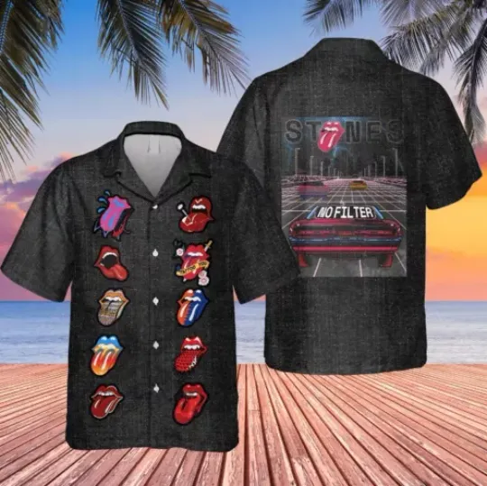 The Rolling Stones No Filter Tour Denim Pattern Hawaiian Shirt  Hawaiian Shirt