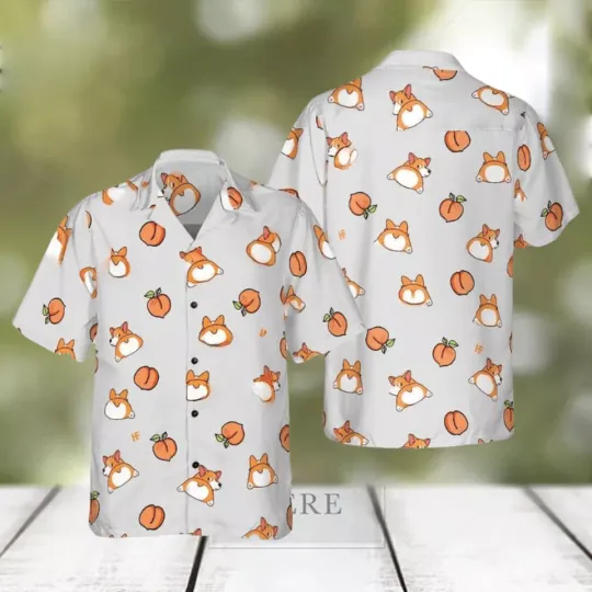 Corgi Butt And Peaches Seamless Hawaiian Shirt Aloha Summer 2024 S-5XL