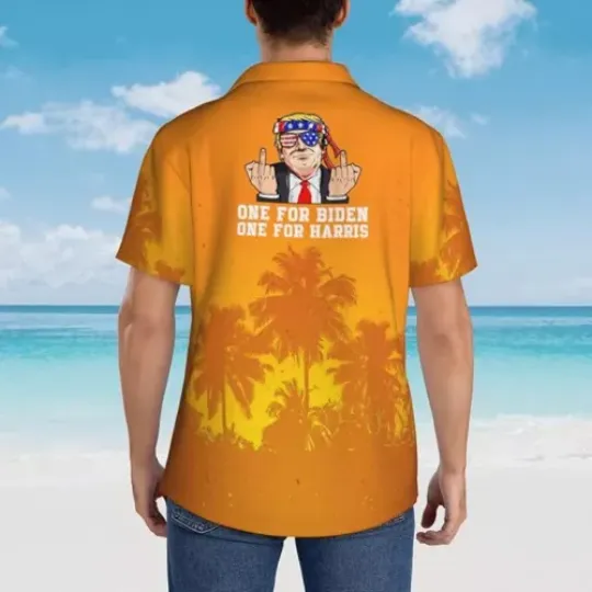 Trump Middle Finger One For Biden One For Harris Political Humor Hawaiian Shirt