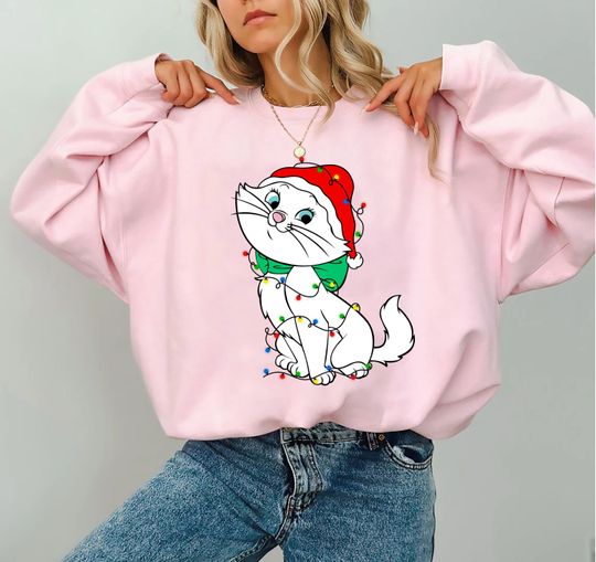Disney The Aristocats Marie Santa Hat Christmas Light Sweatshirts, Cute Marie Christmas Sweatshirts