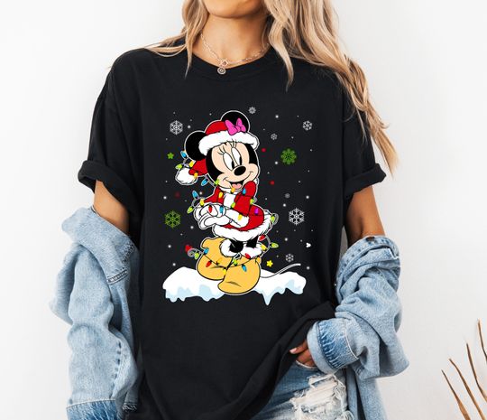 Disney Minnie Mouse Christmas Lights Snowflake Shirt, Mickey and Friends Merry Christmas Shirt