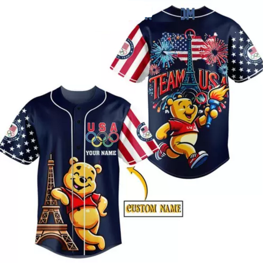 Winnie The Pooh Team USA Paris Olympic 2024 Personalized Baseball Shirt