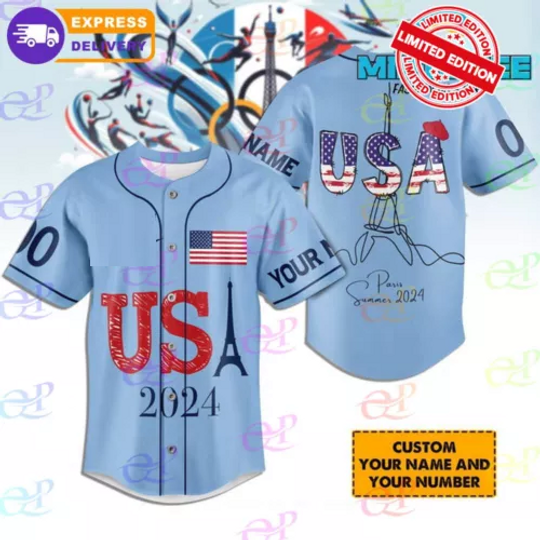 Olympic Paris 2024 USA Team Customized White Baseball Shirt 3D S-5XL | Sport Lover Shirt | Summer Shirt