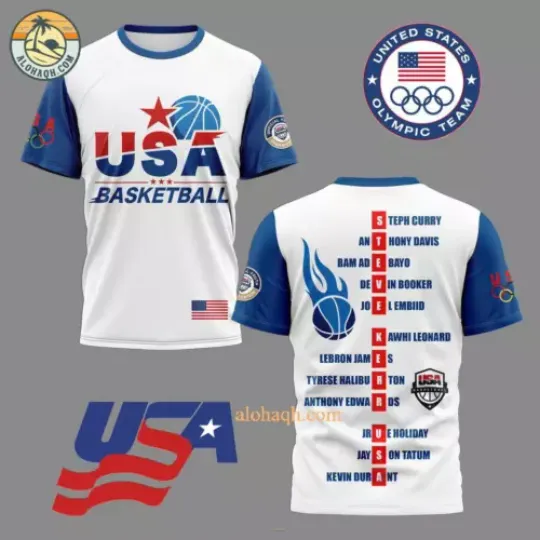 United States Baseketball Olympic Team 3D T-Shirt |  Olympic Paris 2024 3D T-Shirt | Cotton Short Sleeve T shirt | Unisex Softstyle | Summer Casual Shirt