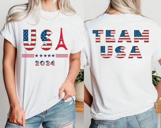 Team USA Shirt, 2024 France Tee, USA Flag Pattern T-Shirt, American Flag Shirt, Sport Games Shirt, Eiffel France, Family Summer Vacation Tee