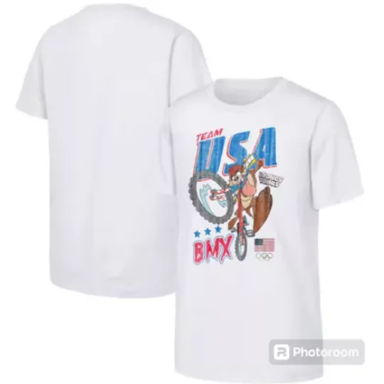 Tasmanian Devil White Team USA Looney Tunes BMX T-Shirt | Cotton Short Sleeve T shirt | Unisex Softstyle | Summer Casual Shirt