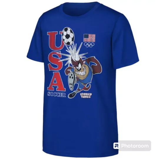 Tasmanian Devil Royal Team USA Looney Tunes Soccer T-Shirt | Cotton Short Sleeve T shirt | Unisex Softstyle | Summer Casual Shirt
