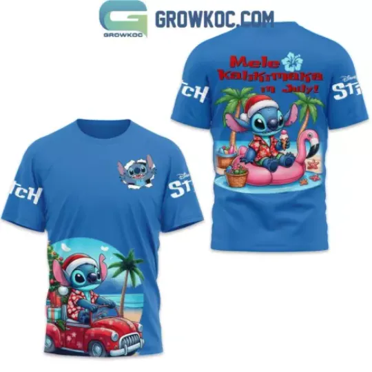 Stitch Mele Kalikimaka In July Fan 3D T-Shirt