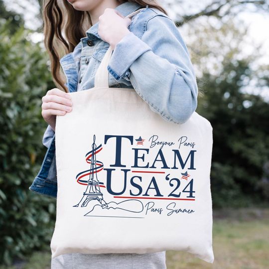 Team USA 24 Tote Bag, Bonjour Paris Tote Bag, Eiffel Tower Tote Bag, Paris Summer Bag, Traveling Bag, Summer Bag, American Bag