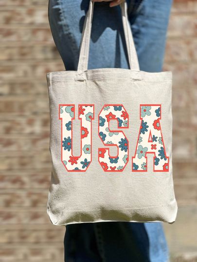 Floral USA Tote Bag, USA Lover Tote Bag | Olympic Paris 2024 | Summer Sports