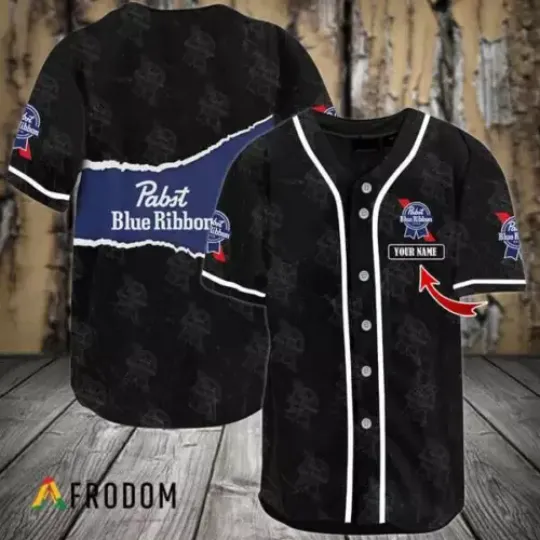 Custom Name Black Pabst Blue Ribbon Seamless Baseball Jersey | Music Tour Outfit | Summer Streetwear For Unisex