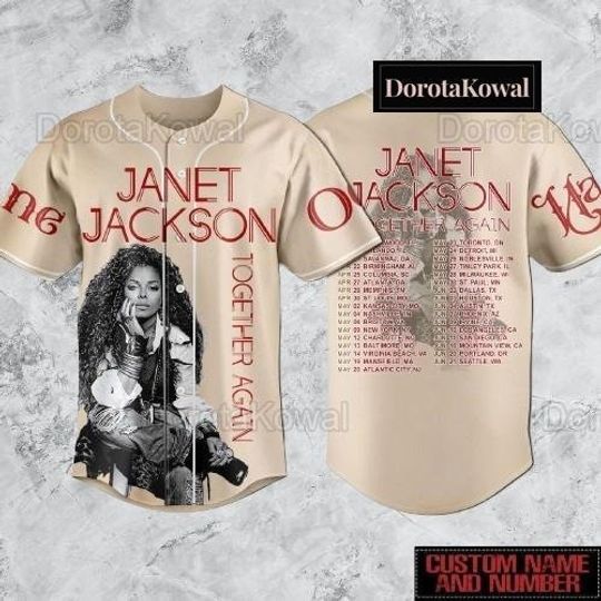 Personalized Janet Jackson Together Again Tour Baseball Jersey, Janet Jackson Jersey Shirt, Music Tour Jersey, 2024 Tour Jersey, Baseba