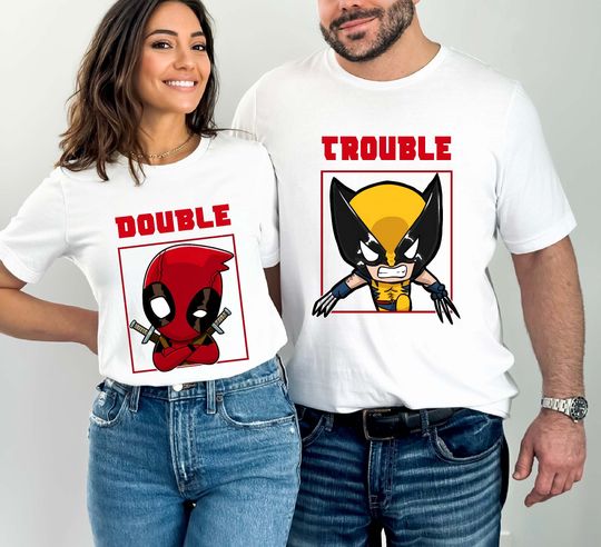 Deadpool and Wolverine Double Trouble Shirt, Deadpool 3 Movie Shirt, Deadpool & Wolverine Shirt, Hugh Jackman, Deadpool and Wolverine Tee