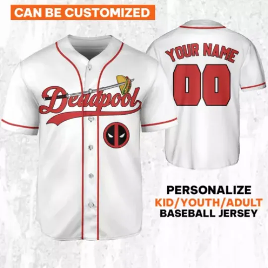 Personalized Deadpool Love Tacos Jersey, Wolverine And Deadpool Shirt, Baseball Jersey Shirt, Superhero Shirt