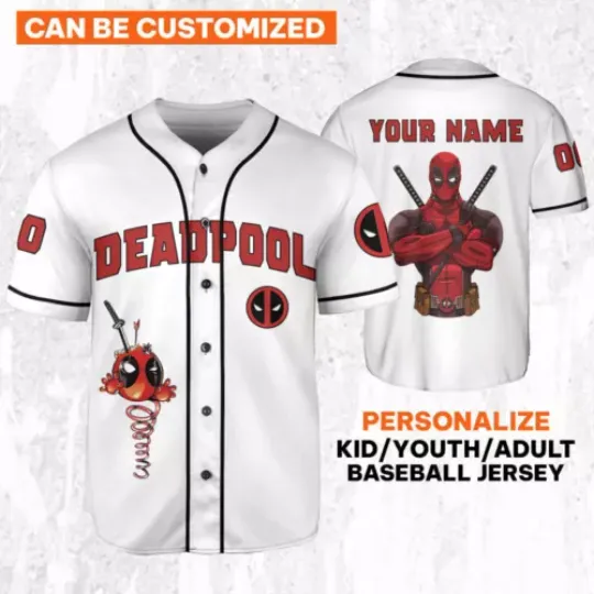 Personalize Deadpool Awesome White Jersey, Wolverine And Deadpool Shirt, Baseball Jersey Shirt, Superhero Shirt