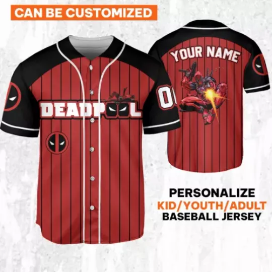 Personalize Deadpool Striped Red Black Jersey, Wolverine And Deadpool Shirt Baseball Jersey Shirt, Superhero Shirt