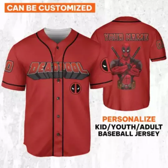 Personalize Deadpool Awesome Red Jersey, Wolverine And Deadpool Shirt,  Baseball Jersey Shirt, Superhero Shirt