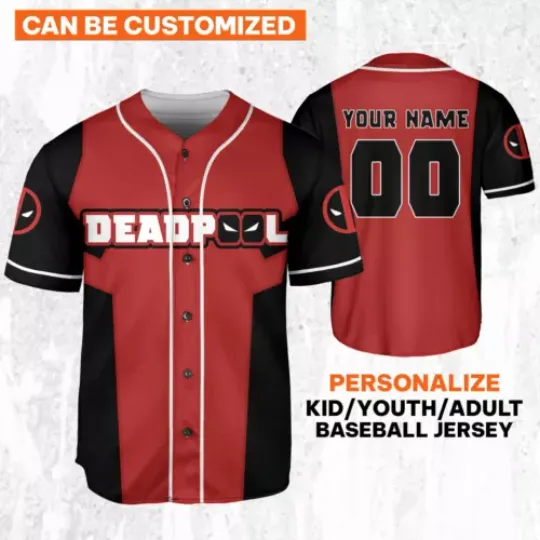Personalize Deadpool Suit Red Black Jersey, Wolverine And Deadpool Shirt, Baseball Jersey Shirt, Superhero Shirt