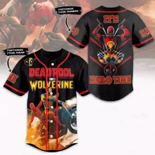 Personalized Wolverine And Deadpool It's Hero Time Baseball Jersey Shirt