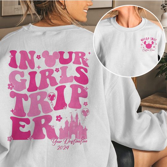 Personalized Girls Trip 2024 T-Shirt, In Our Girls Trip Era Summer Shirt, Funny Magic Kingdom Women Tee, Mouse Castle Vacation Birthday Gift