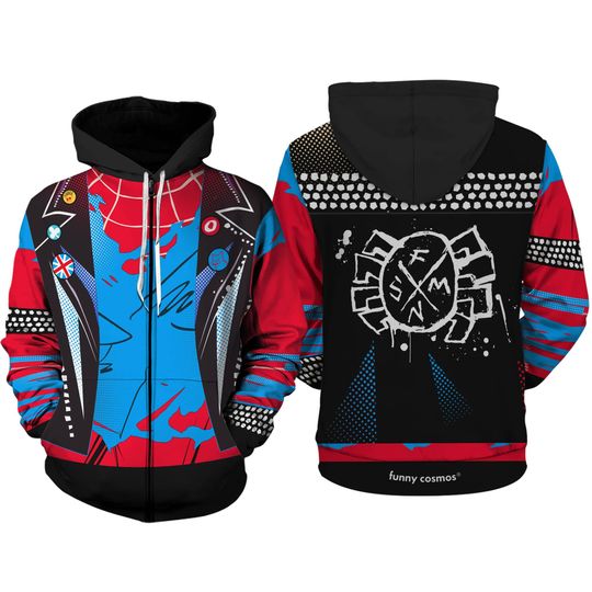 Spider Punk 3D Full Over Print Hoodie | Spider Man Across The SpiderVerse Shirt | Spider Man Suit Sweatshirt | Hobie Brown Costume