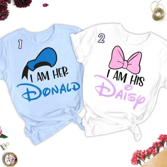 Cute Cartoon Character Couple Valentine Matching T-Shirt, Duck Couple With Hat And Bow Matching Shirts, His And Her Tee, Gift For Lover RE