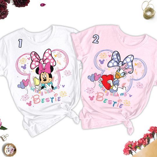 Mouse And Duck Friendship Bestie Matching T-Shirt, Theme Park Trip With My Bestie Friend Matching Shirts, Mouse Head Balloon Symbol Shirt RE