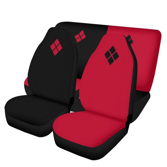Harley Inspired Car Seat Covers Set, Red Black Printed Car Accessories, Car Mats, Steering Wheel Cover
