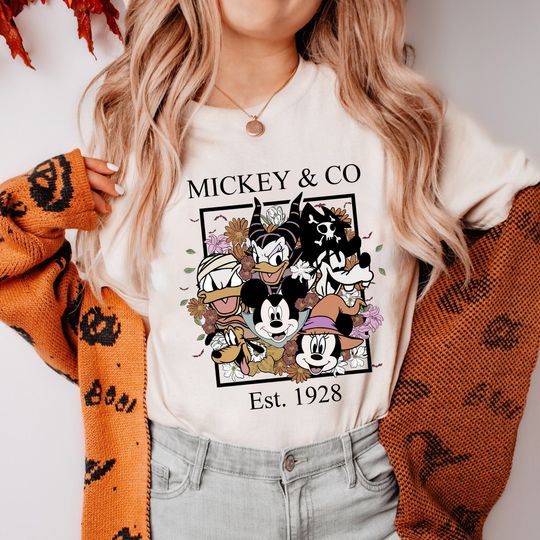 Retro Mickey And Co Est 1928 Halloween Comfort Shirt, Mickey And Friends Bundle, Disney Mickey Spooky Shirt, Vintage Halloween Disney Shirt
