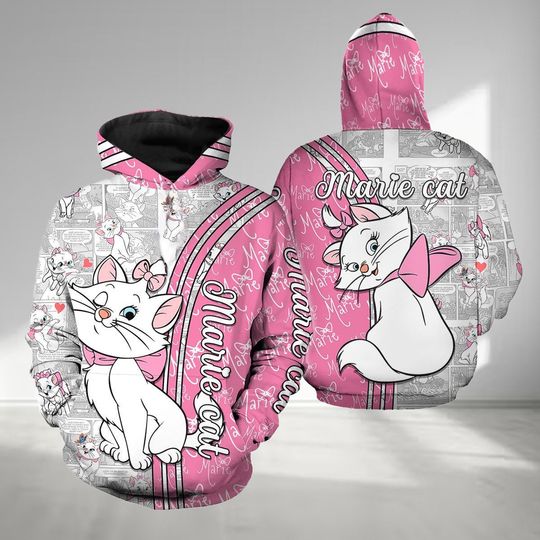 The Aristocats Cat Shirt, Marie Pink Cat 3D Printed Hoodie, The Aristocats All Over Shirt, Cat Trendy Tee, Birthday Girl Adult Clothing