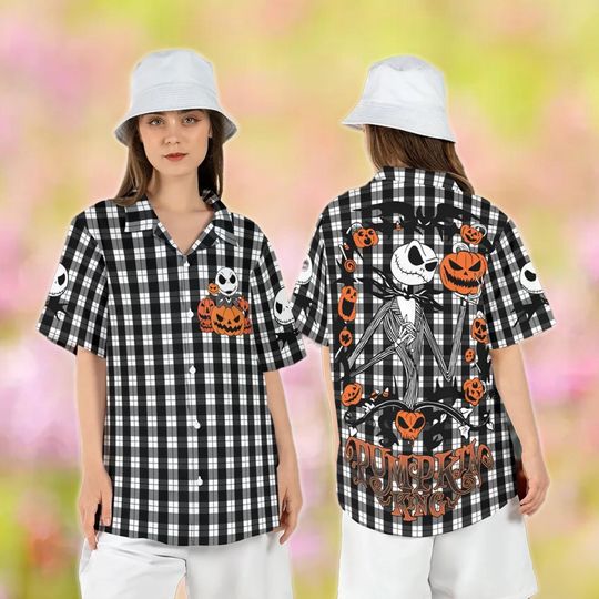 Jack Skellington Hawaiian Shirt, The Nightmare Before Christmas Hawaii Shirt, Halloween All Over Print Button Up, Halloween Holiday Shirt