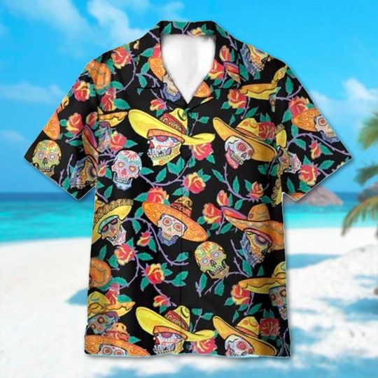 Mexico Sugar Skulls Hawaii Shirt, Day Of The Dead Shirt, Dia De Los Muertos Hawaiian Shirt, Skeleton Horror Halloween Shirt, Mexico Shirt