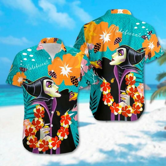 Tropical Maleficent Hawaiian Shirt, Maleficent Halloween Hawaii Shirt, Sleeping Beauty Shirt, Villain Character Shirt, Horror Movie Gift