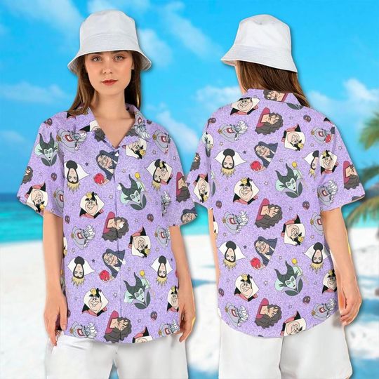 Villain Characters Halloween Hawaii Shirt, Queen of Hearts Ursula Maleficent Evil Queen Hawaiian Shirt, Horror Movie Shirt, Halloween Gift