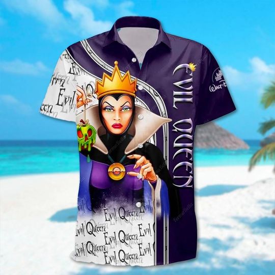Evil Queen Hawaiian Shirt, Evil Queen Halloween Button Up Shirt, Villains Horror Character Hawaii Shirt, Snow White and Seven Dwarfs Shirt
