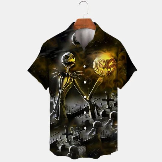 Disney inspired Mens Hawaiian Shirt, nightmare before Christmas Jack Skell