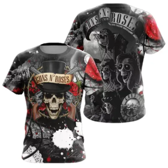 Guns N’ Roses Rock Band Skull Merch, GNR 3D Print T-Shirt For Men Women