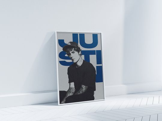Justin Bieber Poster - Bieber Poster - Pop Music Wall Art - Digital Print - Blue - Merch - Album Print - Justin Bieber Print