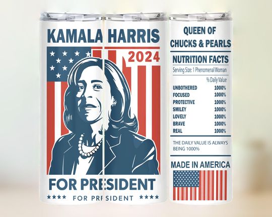 Kamala Harris President 2024 mug wrap Queen of Chucks and Pearls, made in America