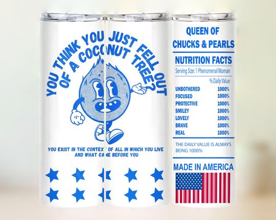 Kamala Harris President 2024 Mug and Tumbler Wrap Design PNG, Queen of Chucks and Pearls
