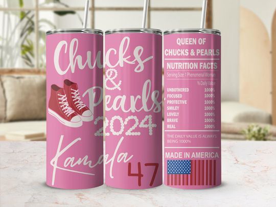 Kamala Harris President 2024 Digital Tumbler and Mug Wrap Design for Chucks and Pearls