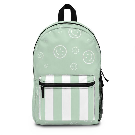 Roomy Green Smiley Face Backpack, Cute Backpack, Back to School Bag for Girls, Backpack for Middle school girls