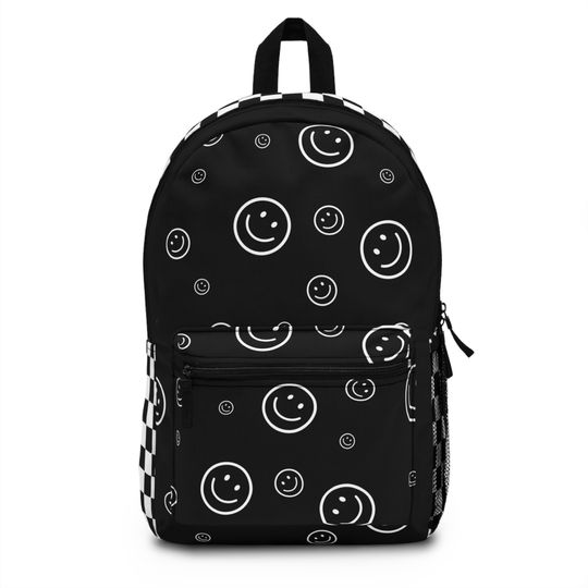 Black Smiley Face Backpack, Cute Backpack, Back to School Bag for Girls, Backpack for Middle school girls