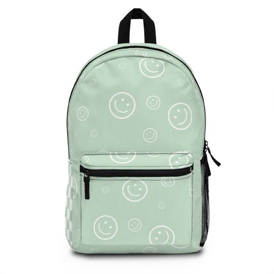 Green Smiley Face Backpack, Cute Backpack, Back to School Bag for Girls, Backpack for Middle school girls