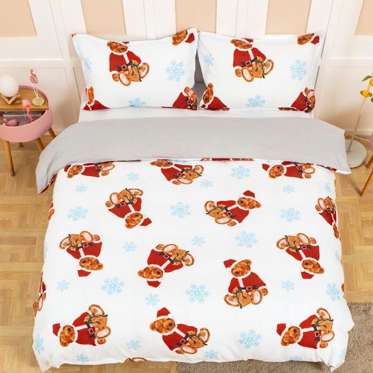 3D Christmas Duvet Covers Set, Bear Quilt Cover, Snowflake Bedding Set, Pattern Doona Cover, Cartoon Twin Bedding, Kids Bedding Set
